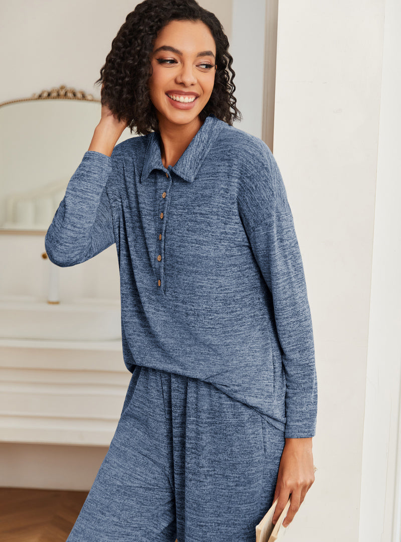 Ekouaer 2 Piece Knit Button Down Soft Pjs Lounge Sets