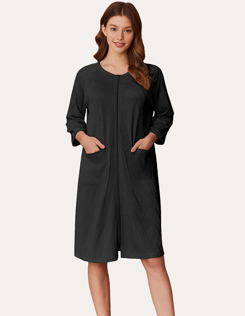 Lightweight Zipper Ribbed Knit Robe (US Only)