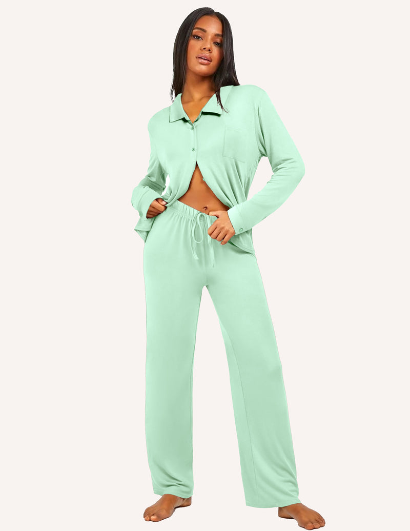 Pajama Sets Button Down Pjs Sets Soft Long Sleeve Sleepwear