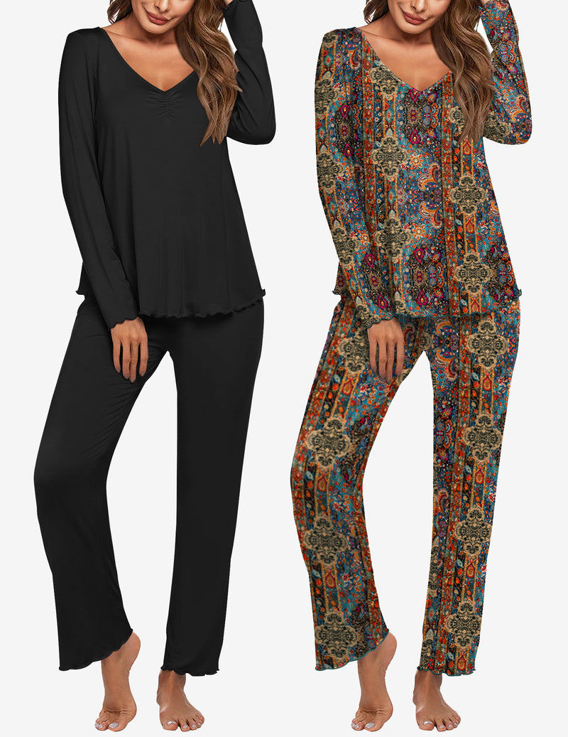Ekouaer 2 Pack Pajama Set Long Sleeve Pajamas Set