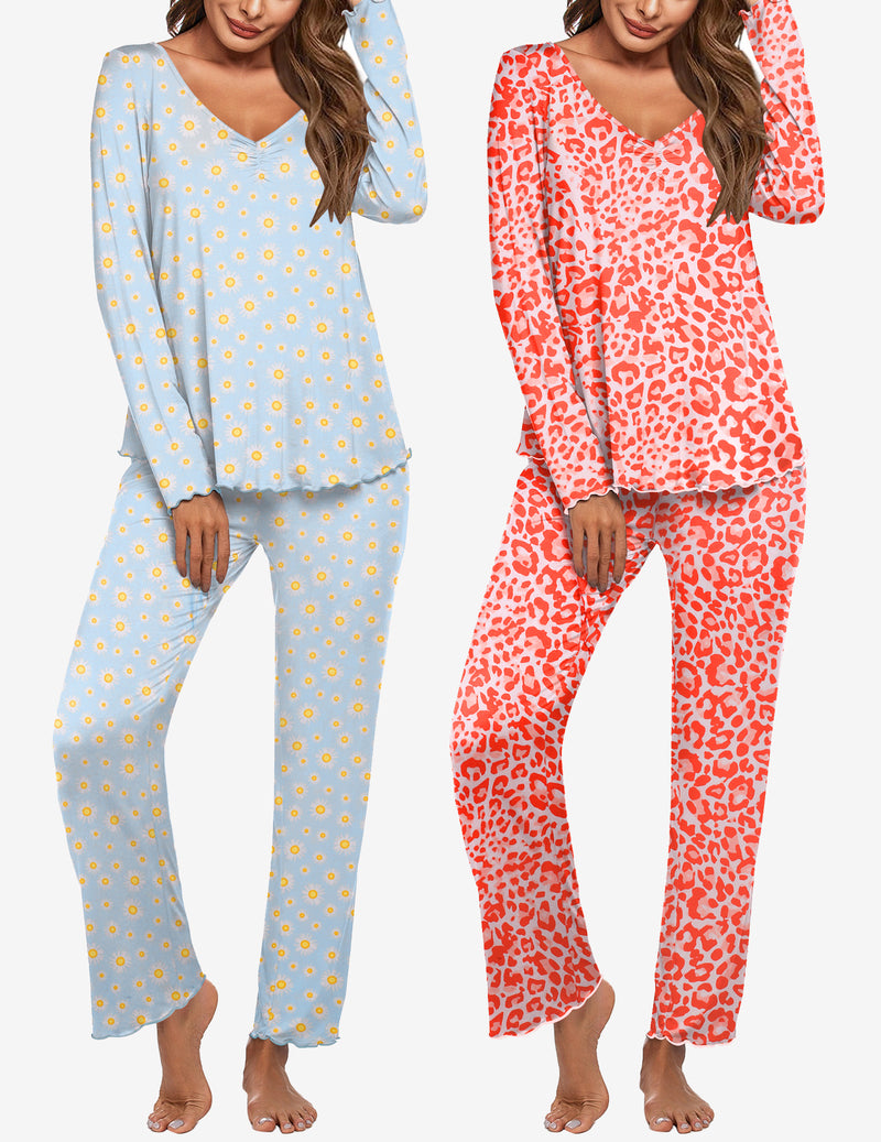 Ekouaer 2 Pack Pajama Set Long Sleeve Pajamas Set
