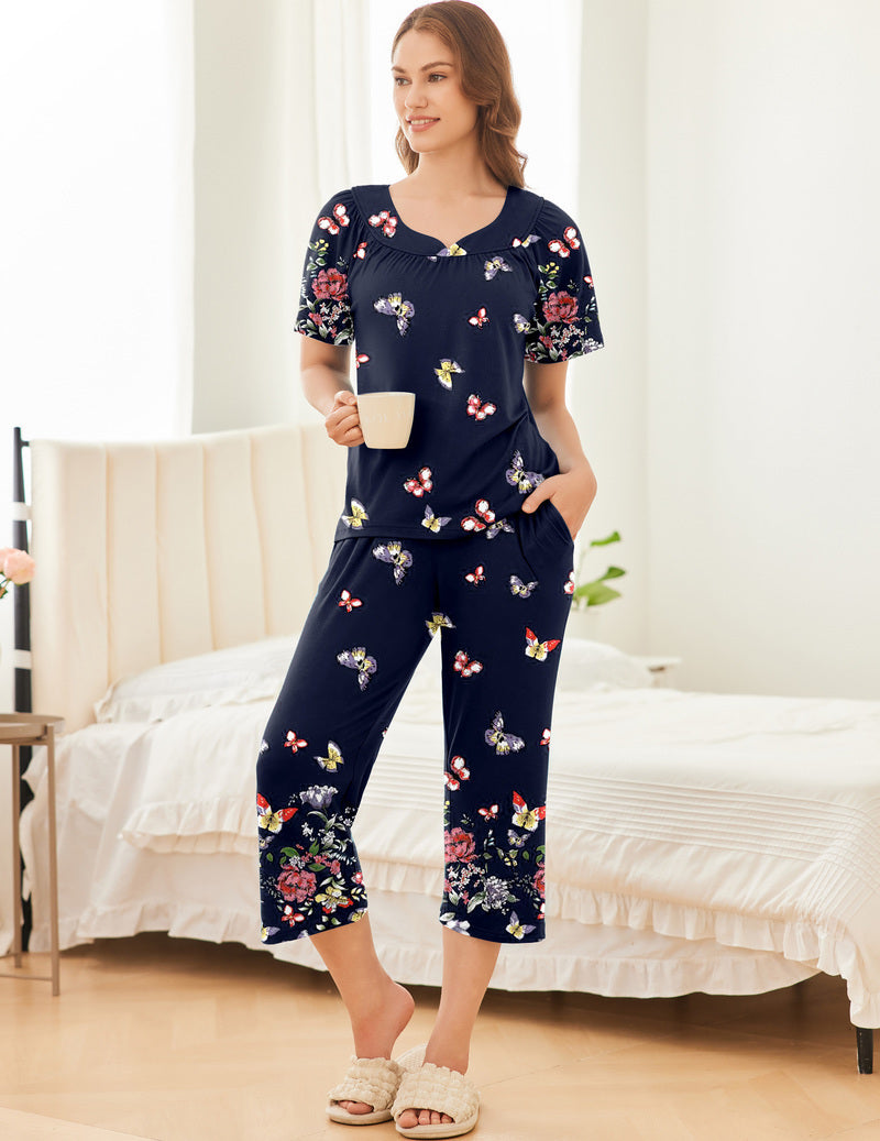 2 Pack Capri Pajamas Short Sleeve Mumu Pjs Sets