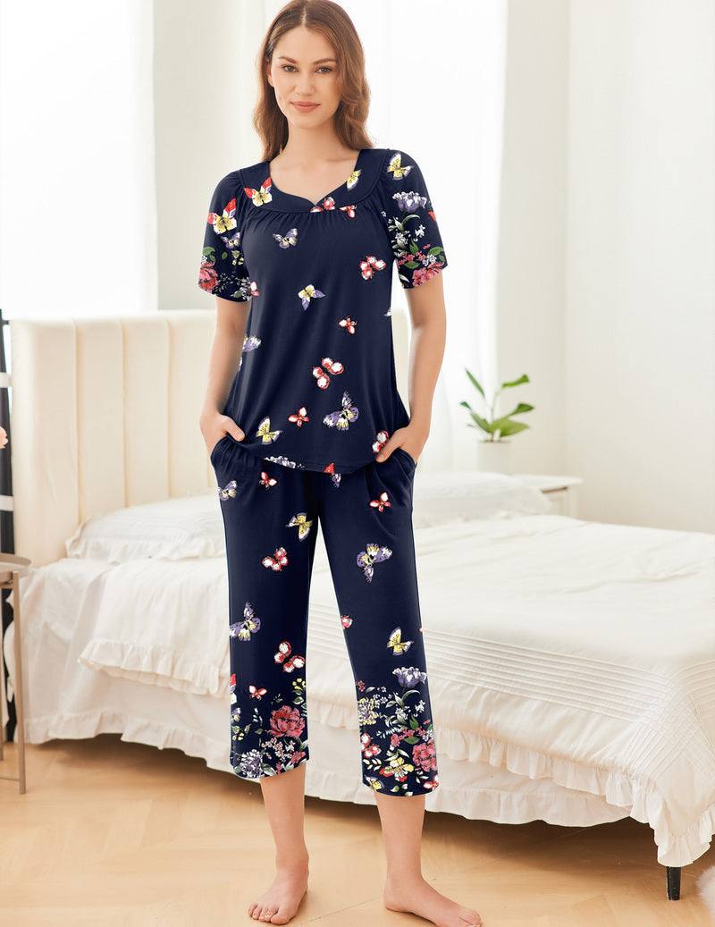 2 Pack Capri Pajamas Short Sleeve Mumu Pjs Sets