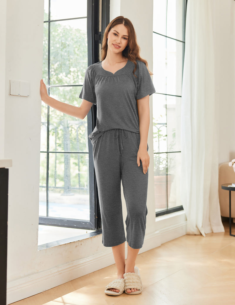 2 Pack Capri Pajamas Short Sleeve Mumu Pjs Sets