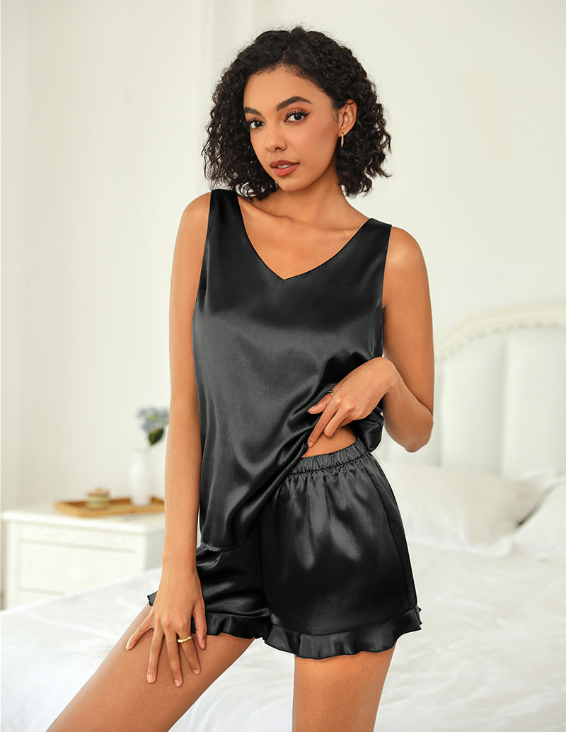 Satin Cami Top Shorts Pajama Sets (US Only)