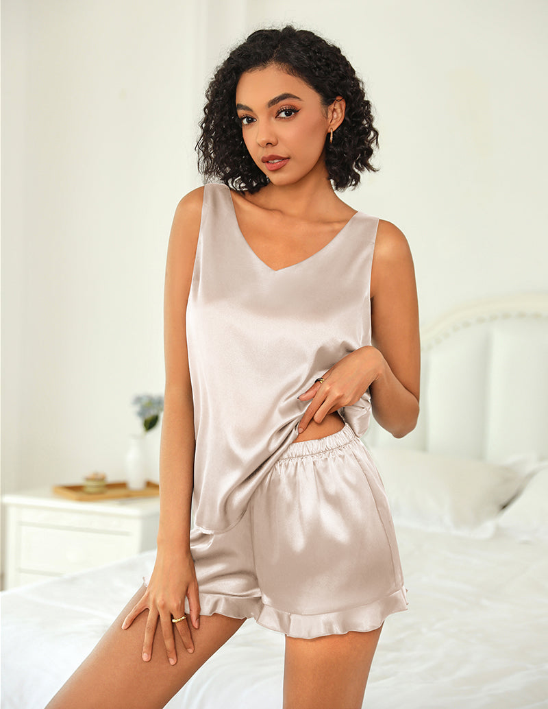 Satin Cami Top Shorts Pajama Sets (US Only)