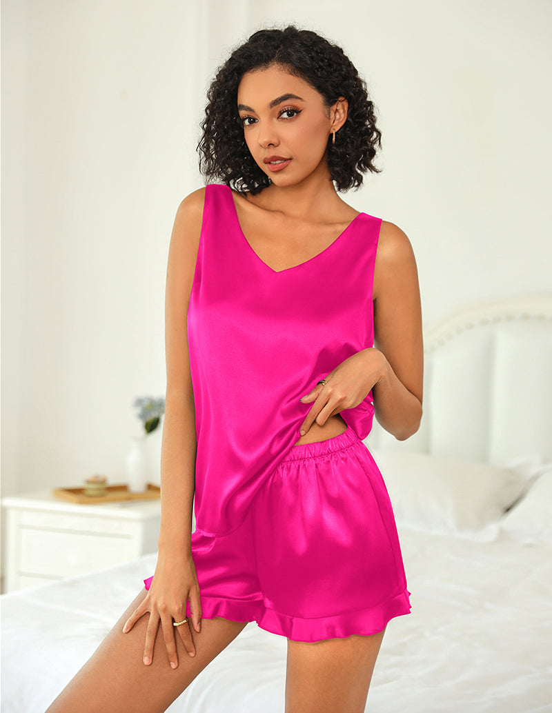 Satin Cami Top Shorts Pajama Sets (US Only)