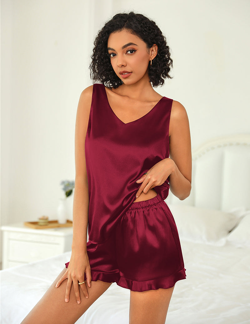 Satin Cami Top Shorts Pajama Sets (US Only)