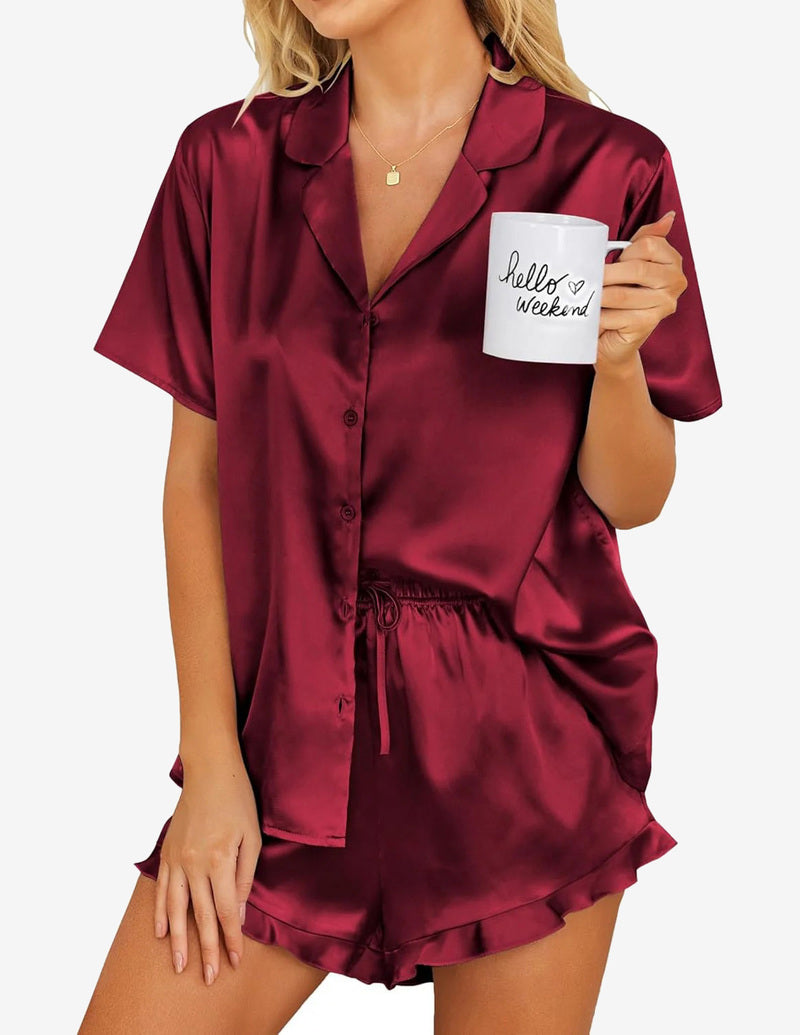 Ekouaer Girls Satin Pajamas Set 2 Piece Silk Pjs Shorts Set