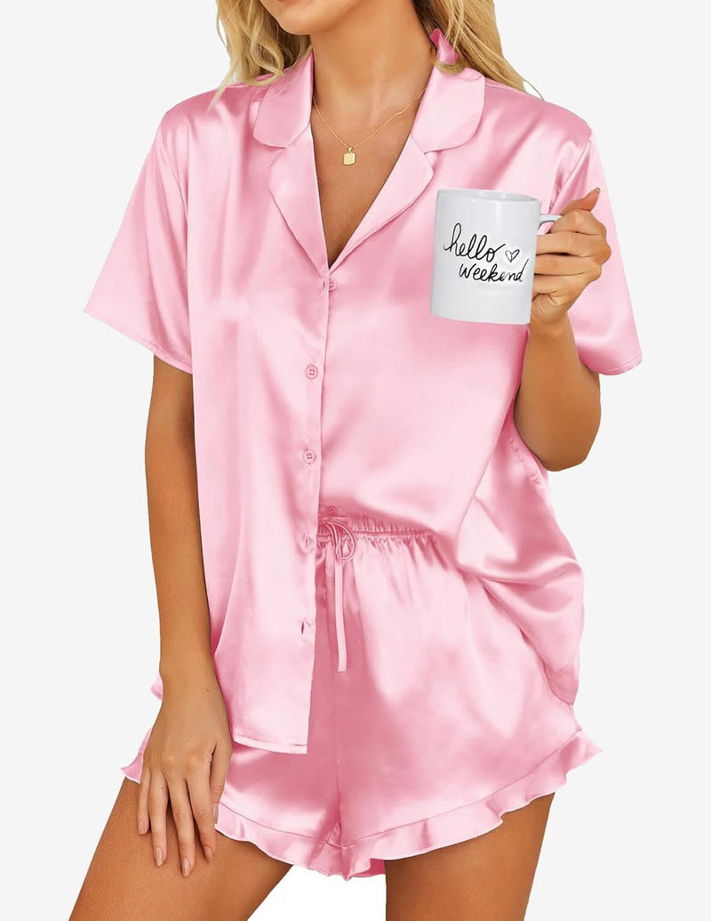 Ekouaer Girls Satin Pajamas Set 2 Piece Silk Pjs Shorts Set