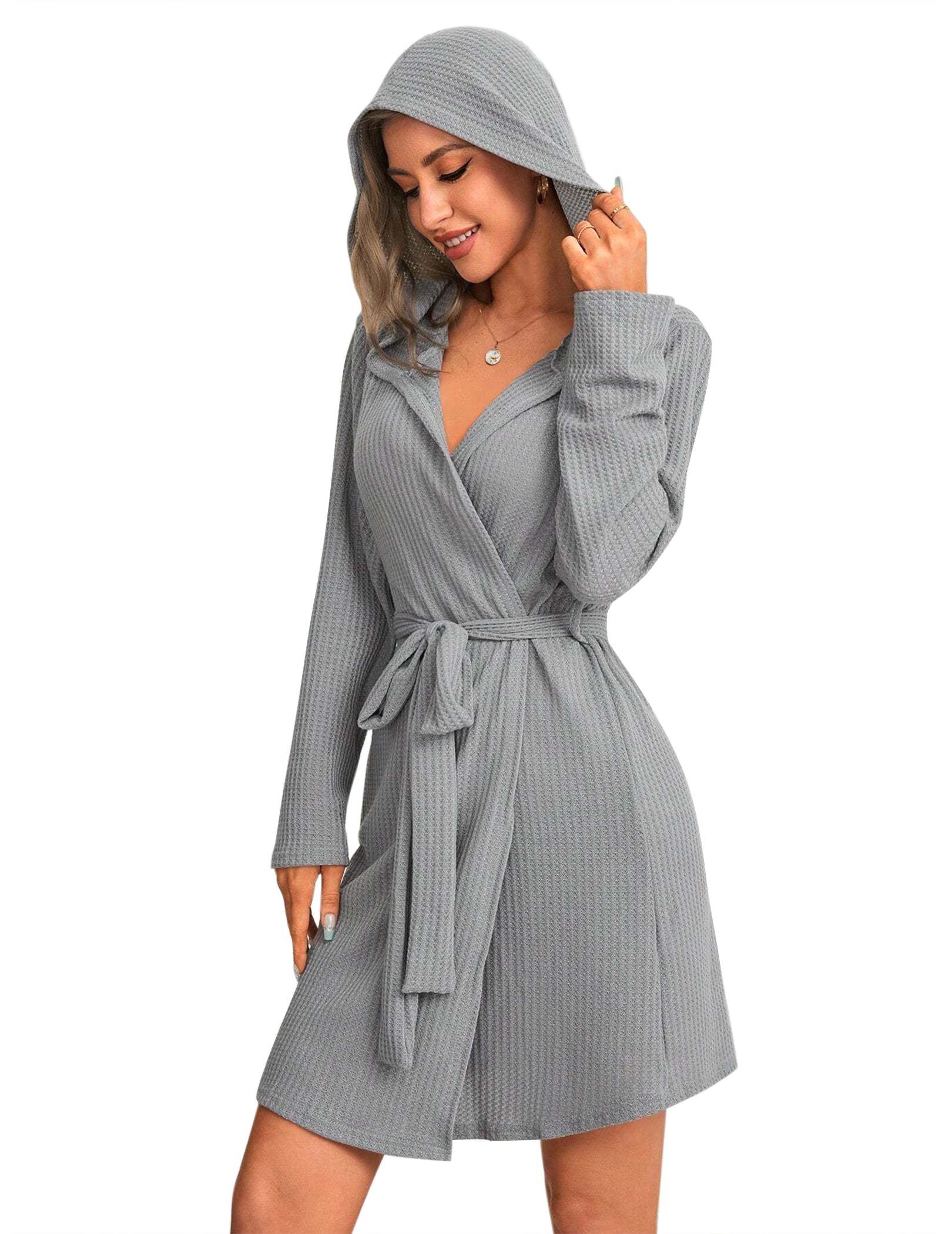 Waffle Knit Hooded Bathrobe (US Only)