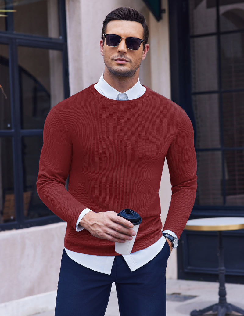 Men's Long Sleeve Shirts Waffle Sweater