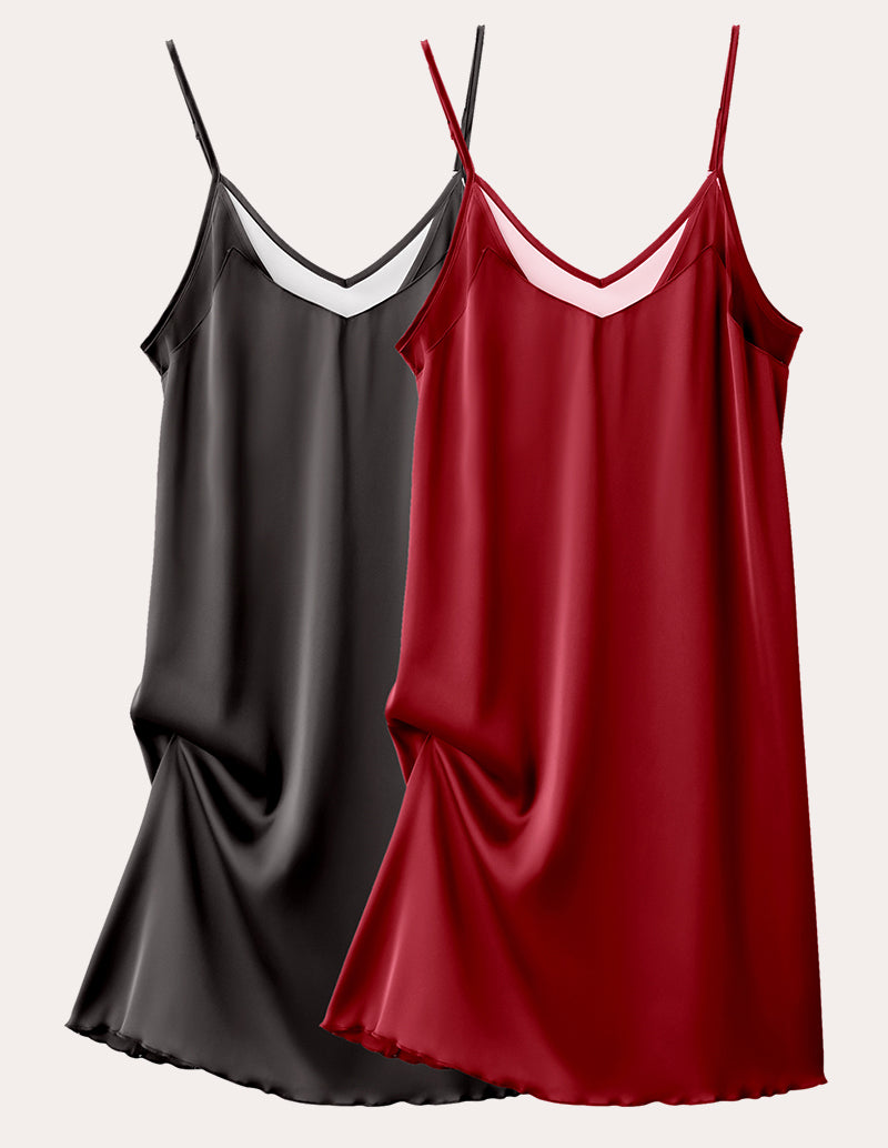 Ekouaer 2 Pack Satin Chemise