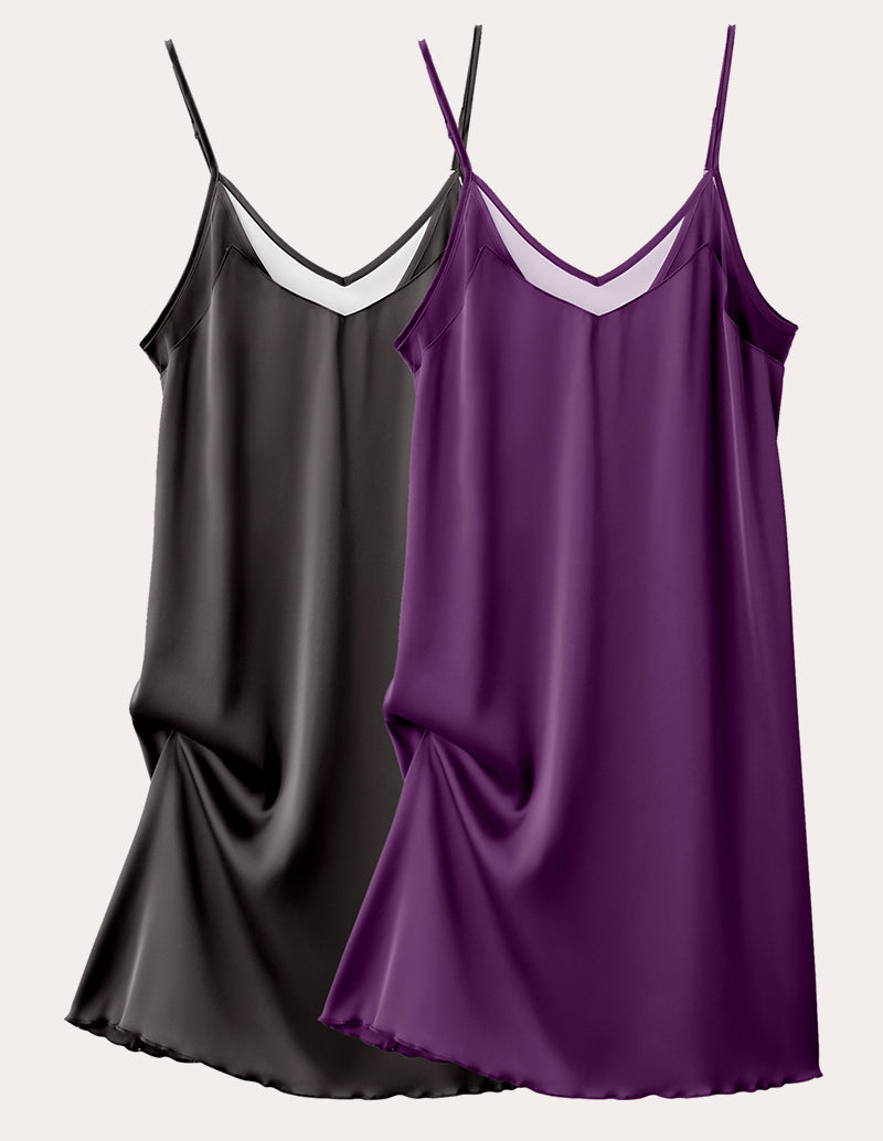 Ekouaer 2 Pack Satin Chemise