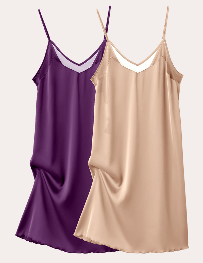 Ekouaer 2 Pack Satin Chemise