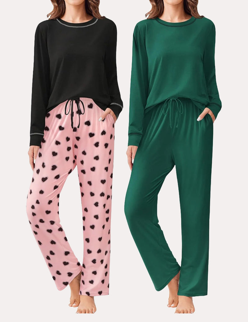 Ekouaer 2 Pack Long Sleeve Soft Loungewear Pjs Sets