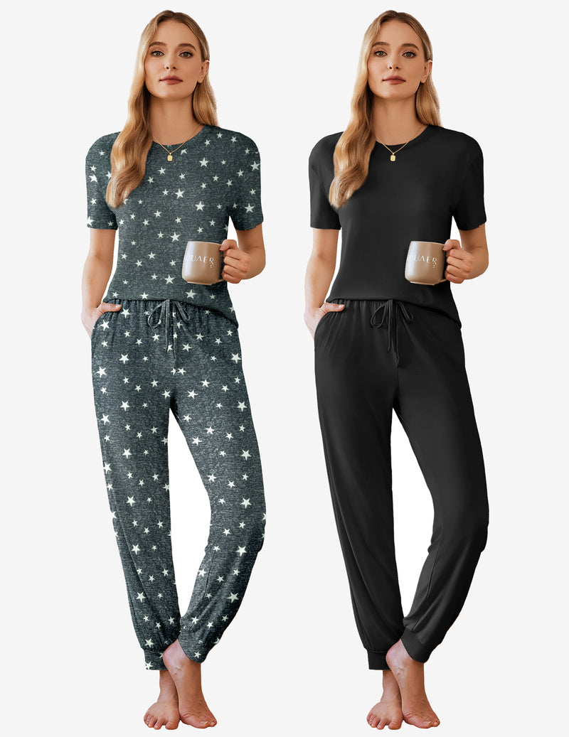 2 Pack Pajama Sets Short Sleeve Lounge Sets