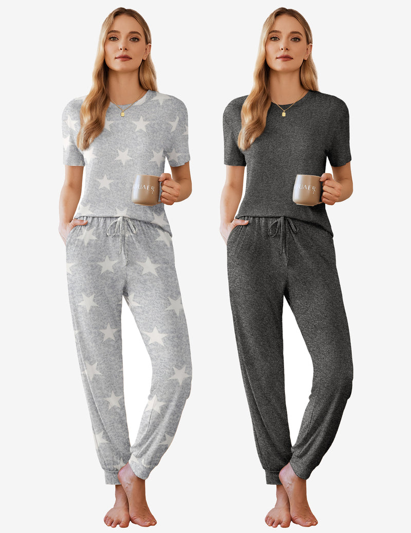 2 Pack Pajama Sets Short Sleeve Lounge Sets