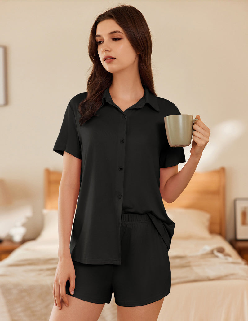 Short Sleeve Button Down Pajamas Sets Soft Lounge Sets
