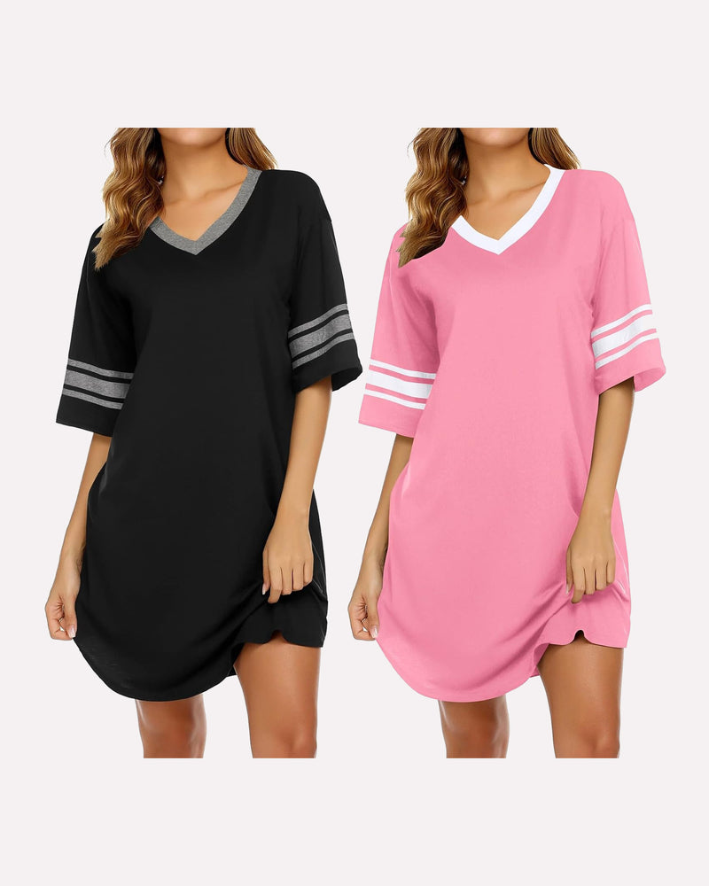 Ekouaer 2 Pack Sleepshirts Short Sleeve Pajama Dress