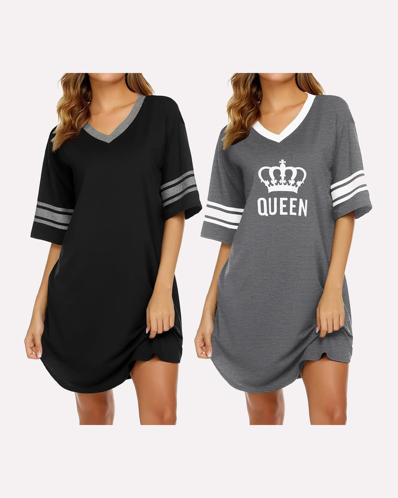 Ekouaer 2 Pack Sleepshirts Short Sleeve Pajama Dress