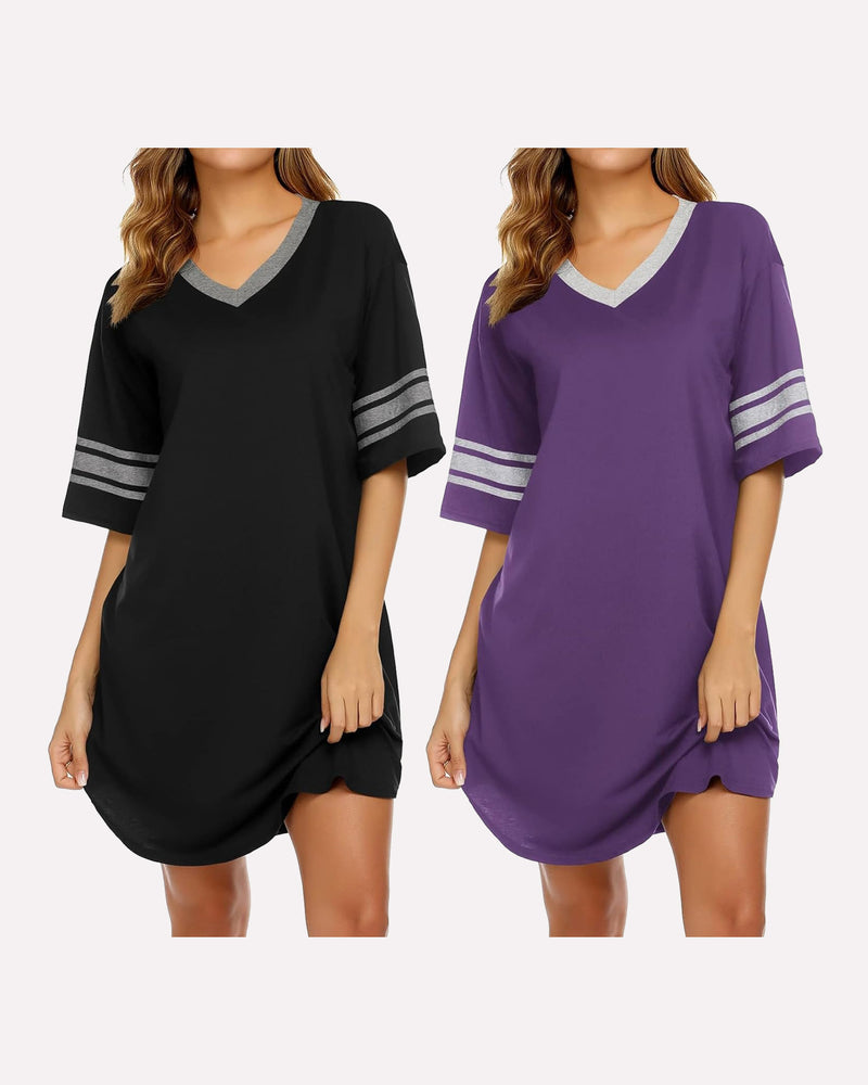 Ekouaer 2 Pack Sleepshirts Short Sleeve Pajama Dress
