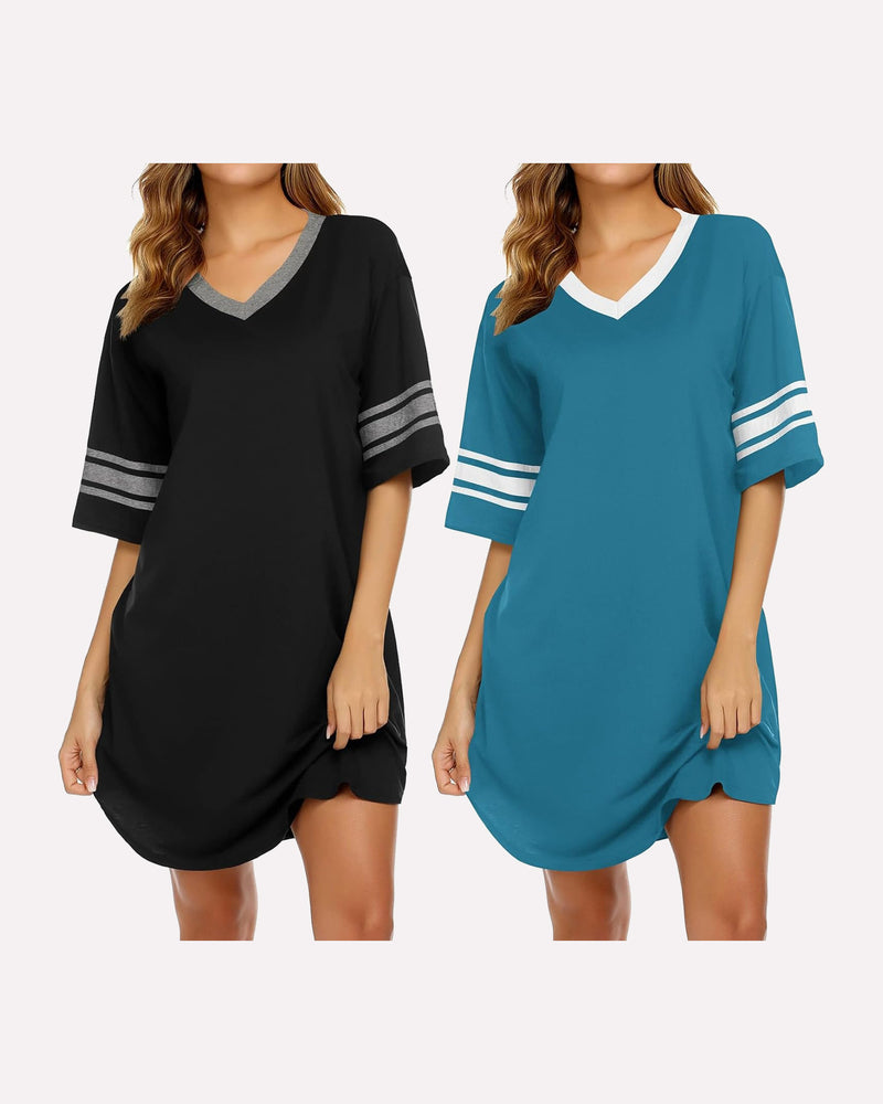 Ekouaer 2 Pack Sleepshirts Short Sleeve Pajama Dress