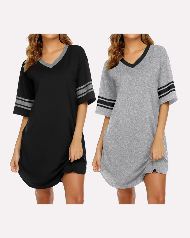 Ekouaer 2 Pack Sleepshirts Short Sleeve Pajama Dress