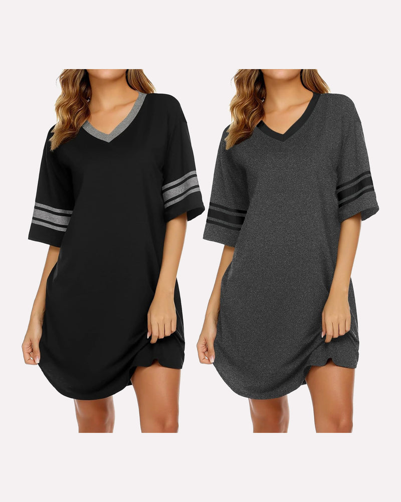 Ekouaer 2 Pack Sleepshirts Short Sleeve Pajama Dress