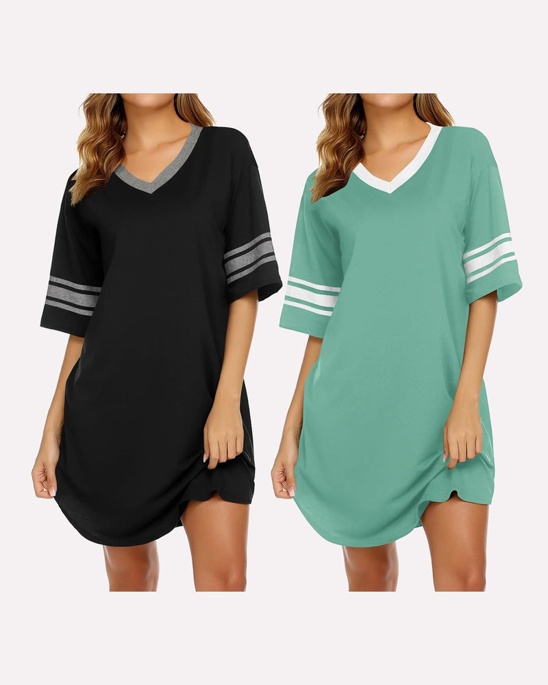 Ekouaer 2 Pack Sleepshirts Short Sleeve Pajama Dress