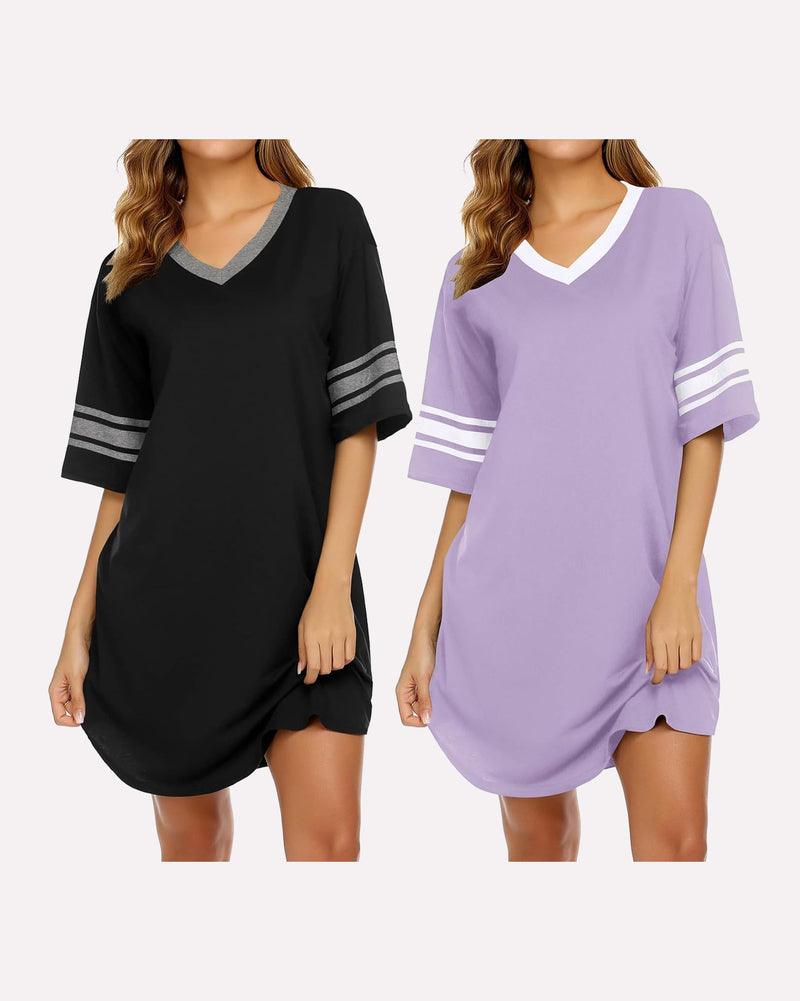Ekouaer 2 Pack Sleepshirts Short Sleeve Pajama Dress