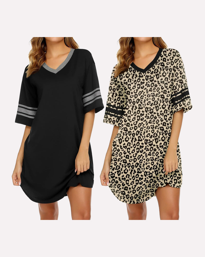 Ekouaer 2 Pack Sleepshirts Short Sleeve Pajama Dress