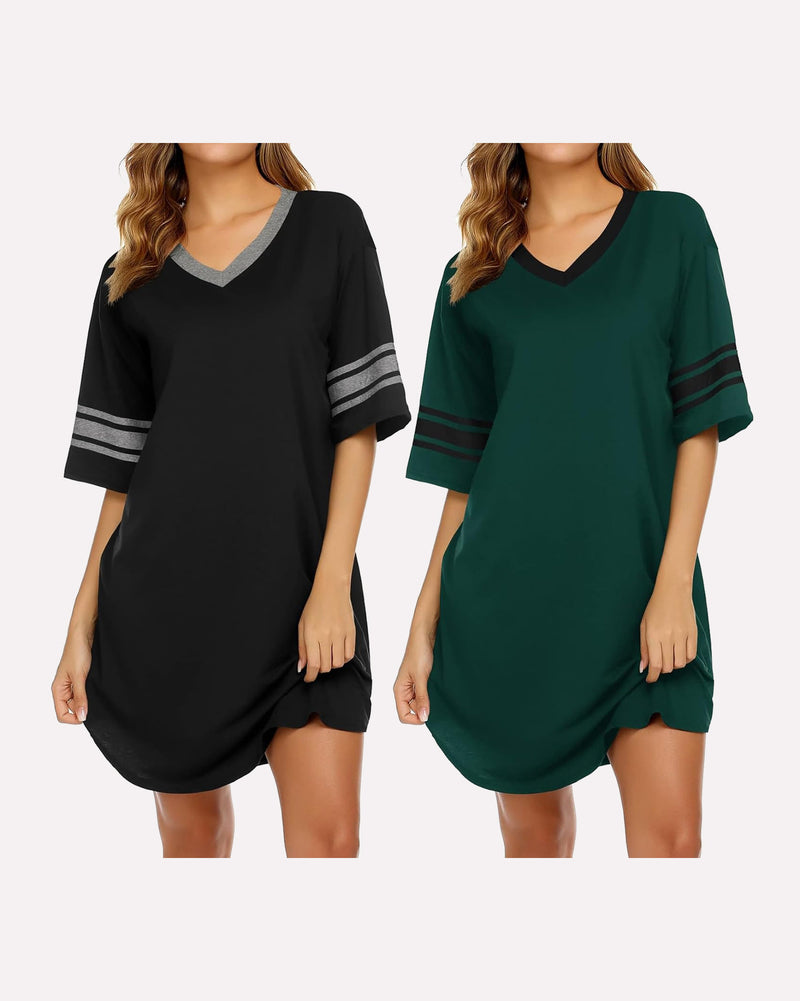 Ekouaer 2 Pack Sleepshirts Short Sleeve Pajama Dress