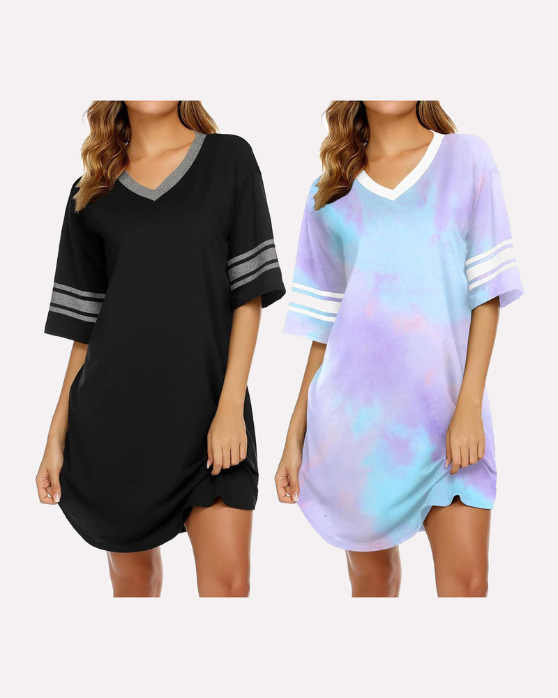 Ekouaer 2 Pack Sleepshirts Short Sleeve Pajama Dress