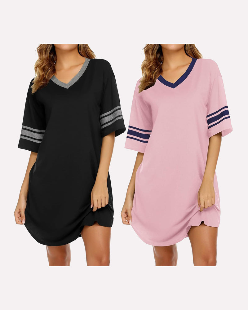 Ekouaer 2 Pack Sleepshirts Short Sleeve Pajama Dress