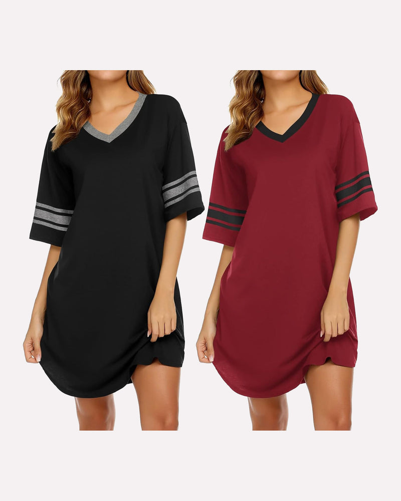 Ekouaer 2 Pack Sleepshirts Short Sleeve Pajama Dress