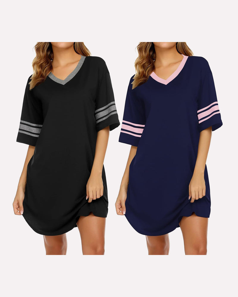 Ekouaer 2 Pack Sleepshirts Short Sleeve Pajama Dress