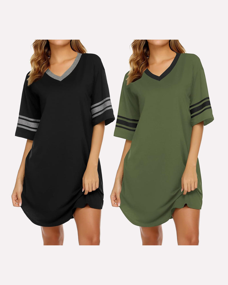 Ekouaer 2 Pack Sleepshirts Short Sleeve Pajama Dress