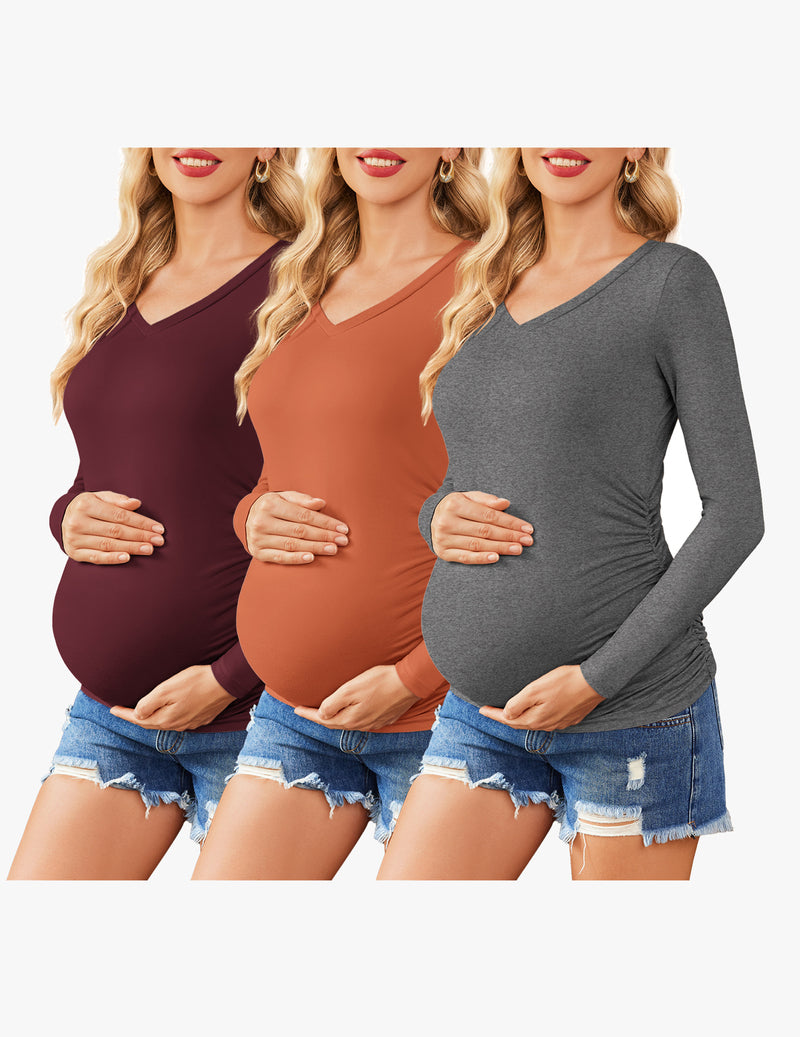 Ekouaer Maternity Shirts 3 Packs Pregnancy Side Ruched Tops