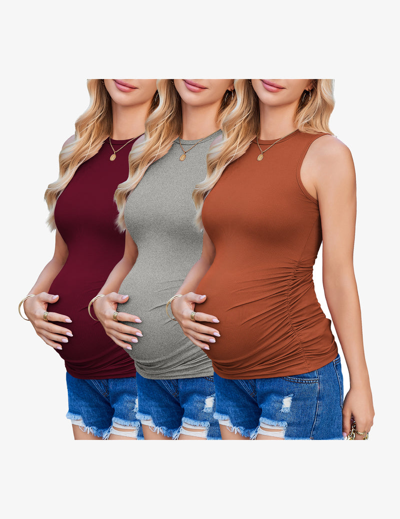 Ekouaer Maternity Tank Tops 3 Packs Ribbed Shirts