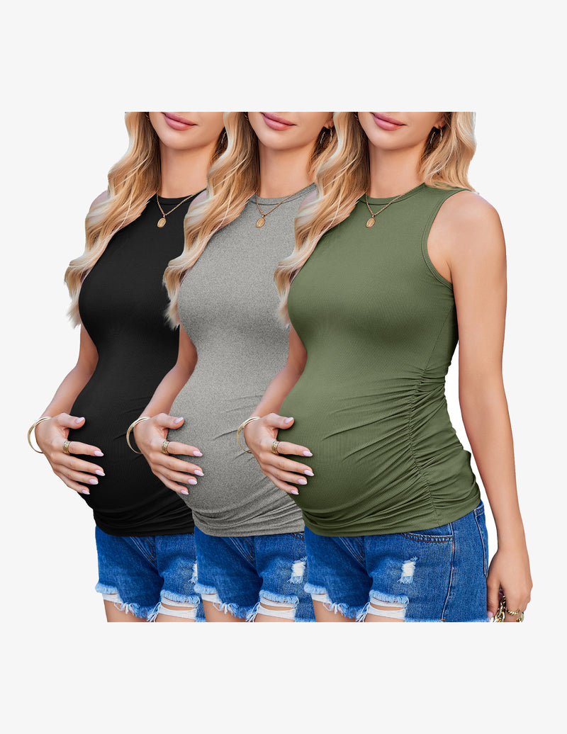 Ekouaer Maternity Tank Tops 3 Packs Ribbed Shirts