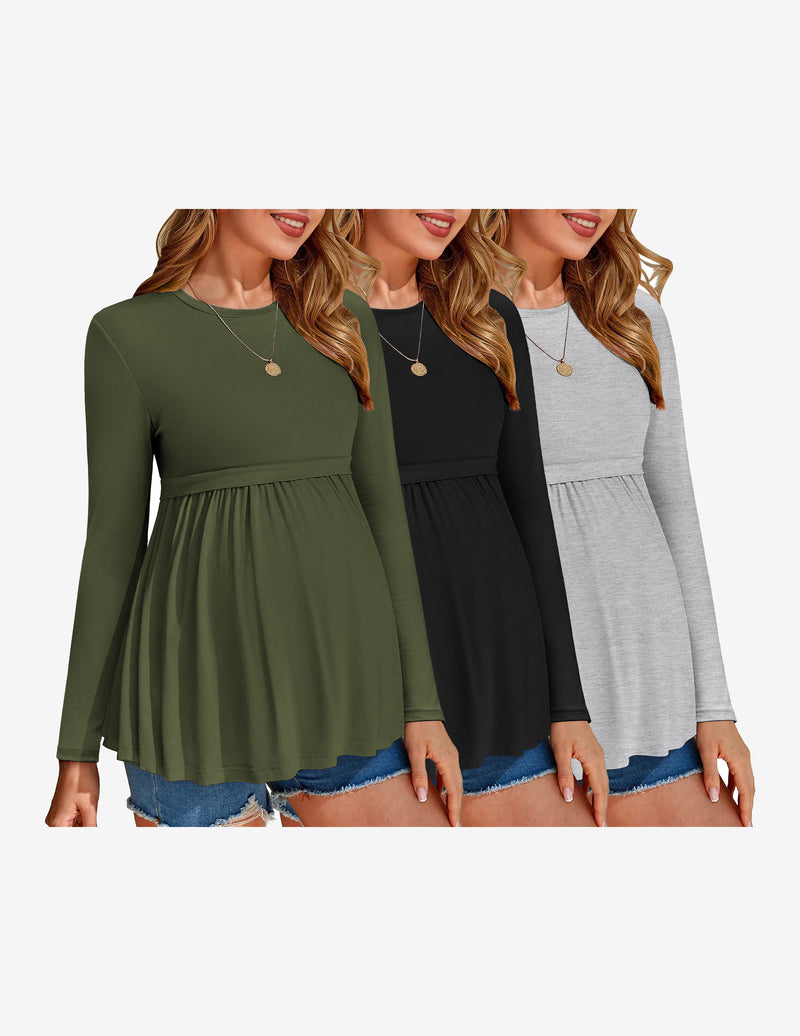 Ekouaer Maternity Shirts 3 Packs Pleated Long Sleeve Tops