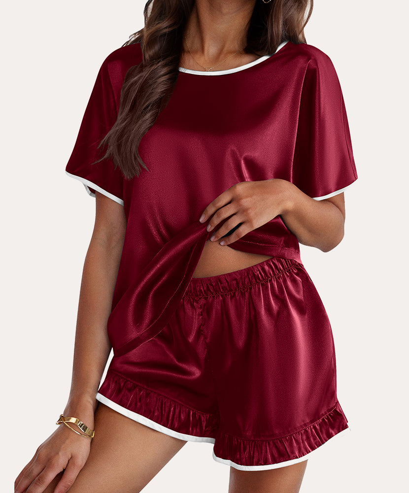 Silk Sleepwear Top with Ruffle Shorts (US Only)