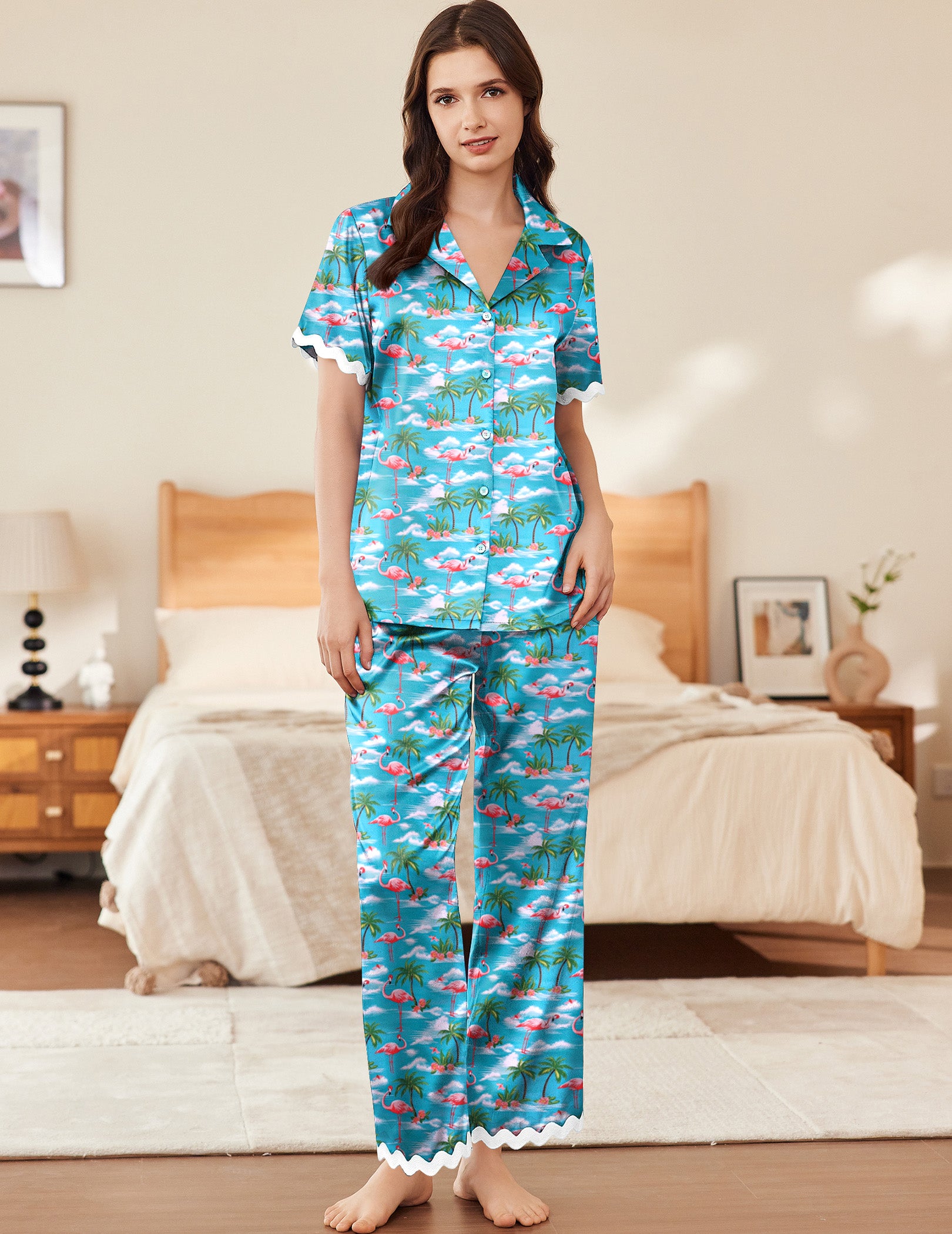 Contrast Silk Satin Pajamas Set (US Only)