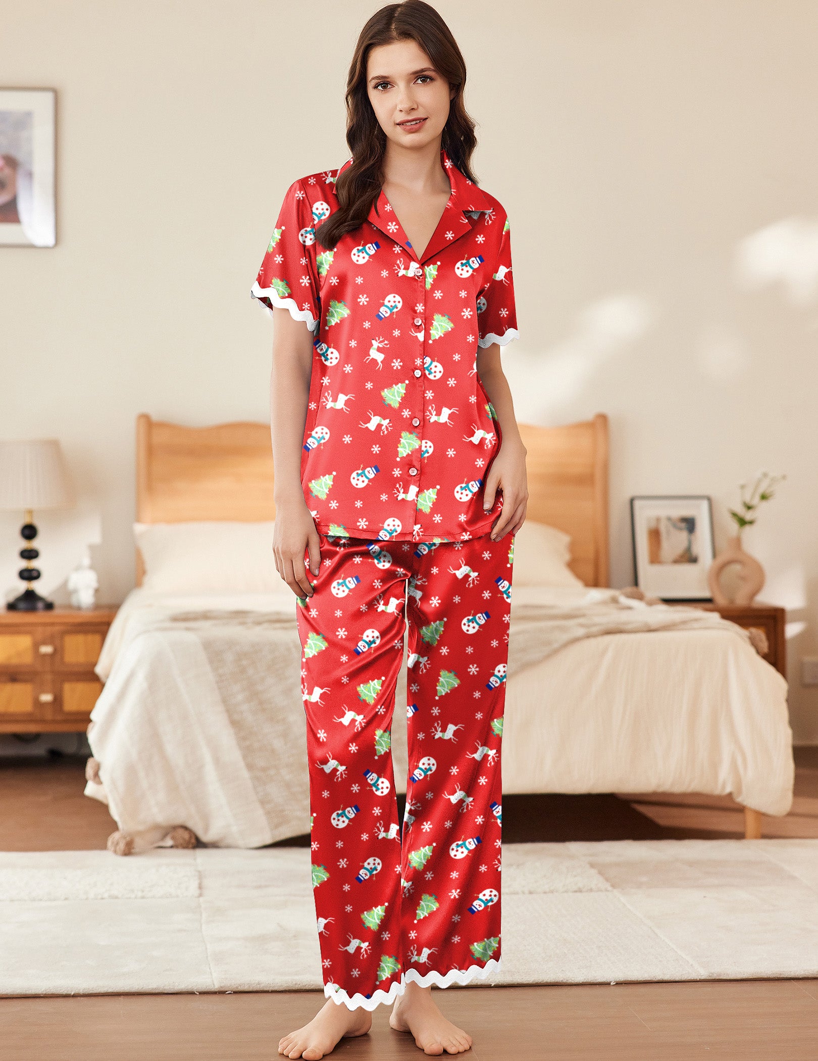 Contrast Silk Satin Pajamas Set (US Only)