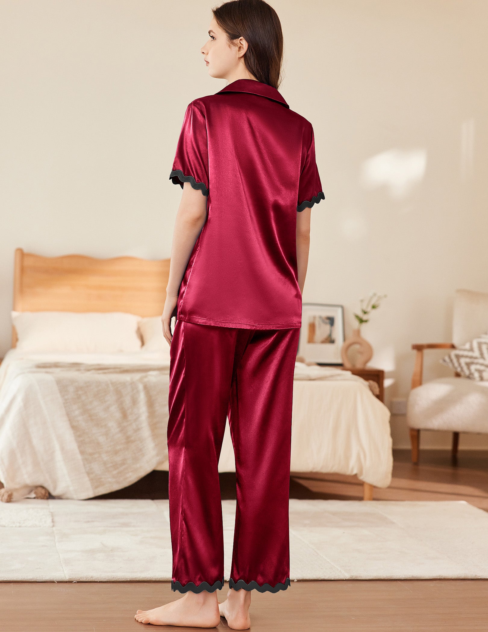 Contrast Silk Satin Pajamas Set (US Only)