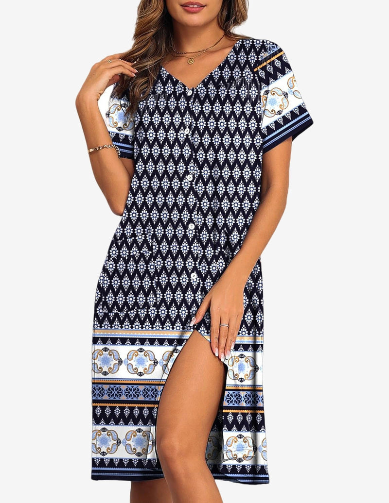 Button Down Nightgowns Plus Size Mumu Floral Dresses