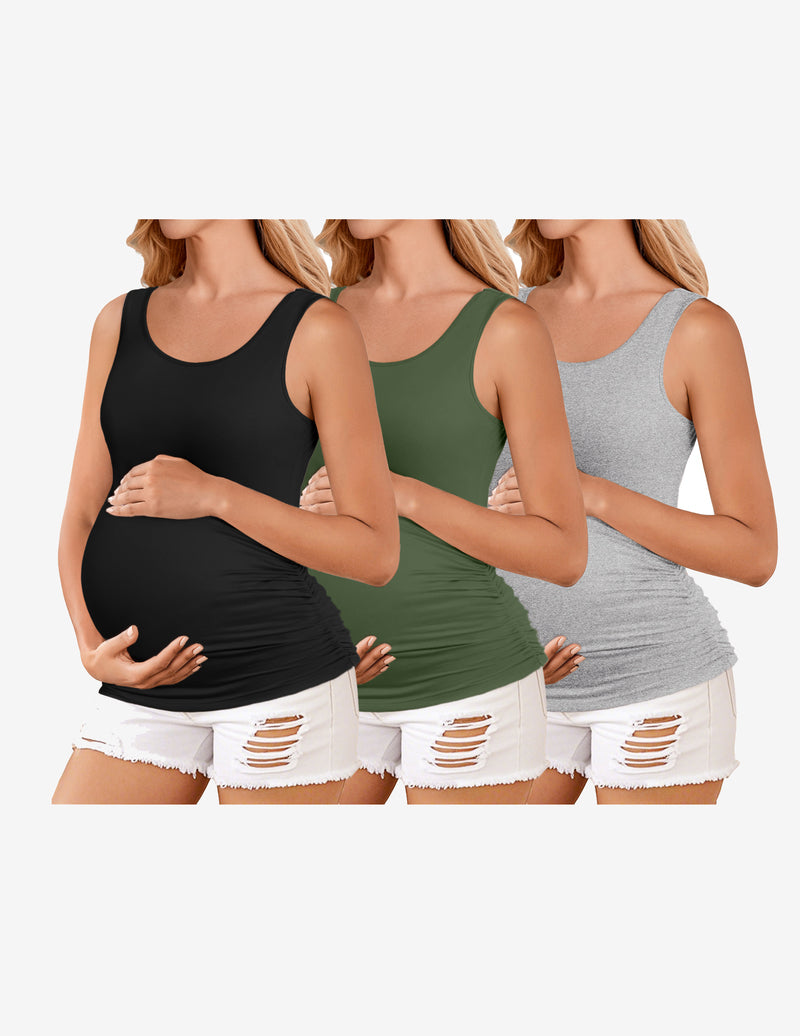 Ekouaer 3 Pack Maternity Tank Tops Ruch Side Basic Shirts