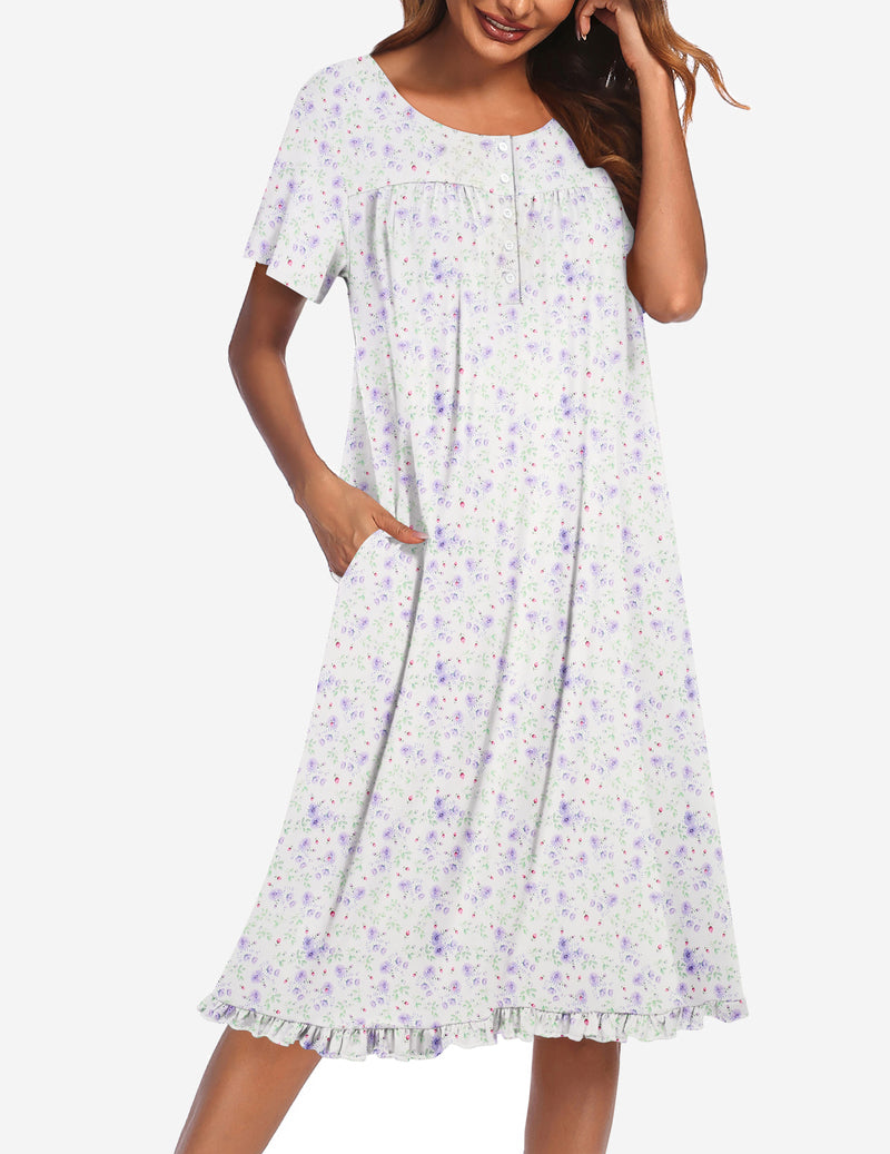 Button Front Short Sleeve Floral Mumu Dress