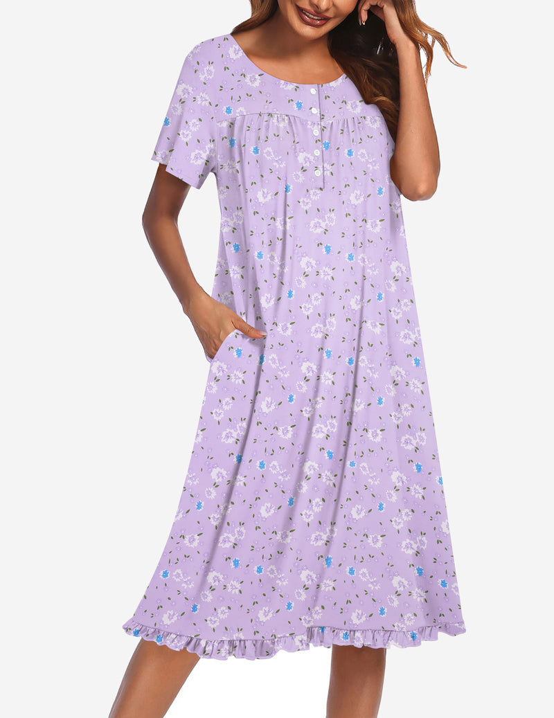 Button Front Short Sleeve Floral Mumu Dress